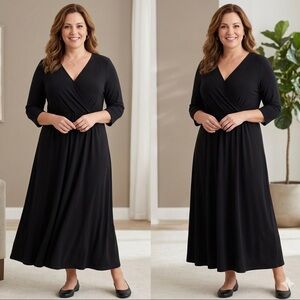Love Squared | Black V-Neck Long Sleeve Maxi Gown Size 1X